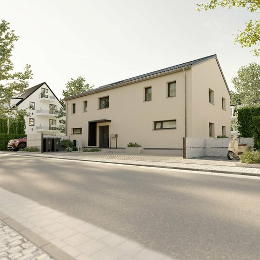 Das Mehrfamilienhaus Quattro 287 Mehrfamilienhaus Quattro 287, Straßenansicht, vier Wohneinheiten, moderne Architektur, geeignet für Vermietung und langfristige Wertsteigerung.