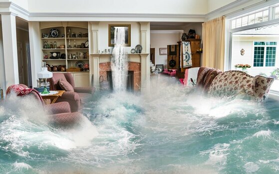Überschwemmung im Wohnzimmer surreal