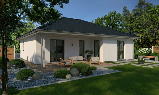Winkelbungalow-108-Garten-überdachte-Terrasse Winkelbungalow 108