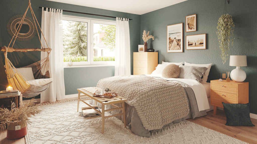 Das Bild zeigt ein stilvolles Boxspringbett im Schlafzimmer – ideale Kombination aus Ergonomie, Komfort und hochwertigem Design.